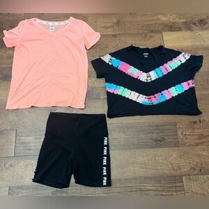 PINK by Victoria’s Secret bundle 3 pieces Sz Medium 2 shirts 1 pair shorts